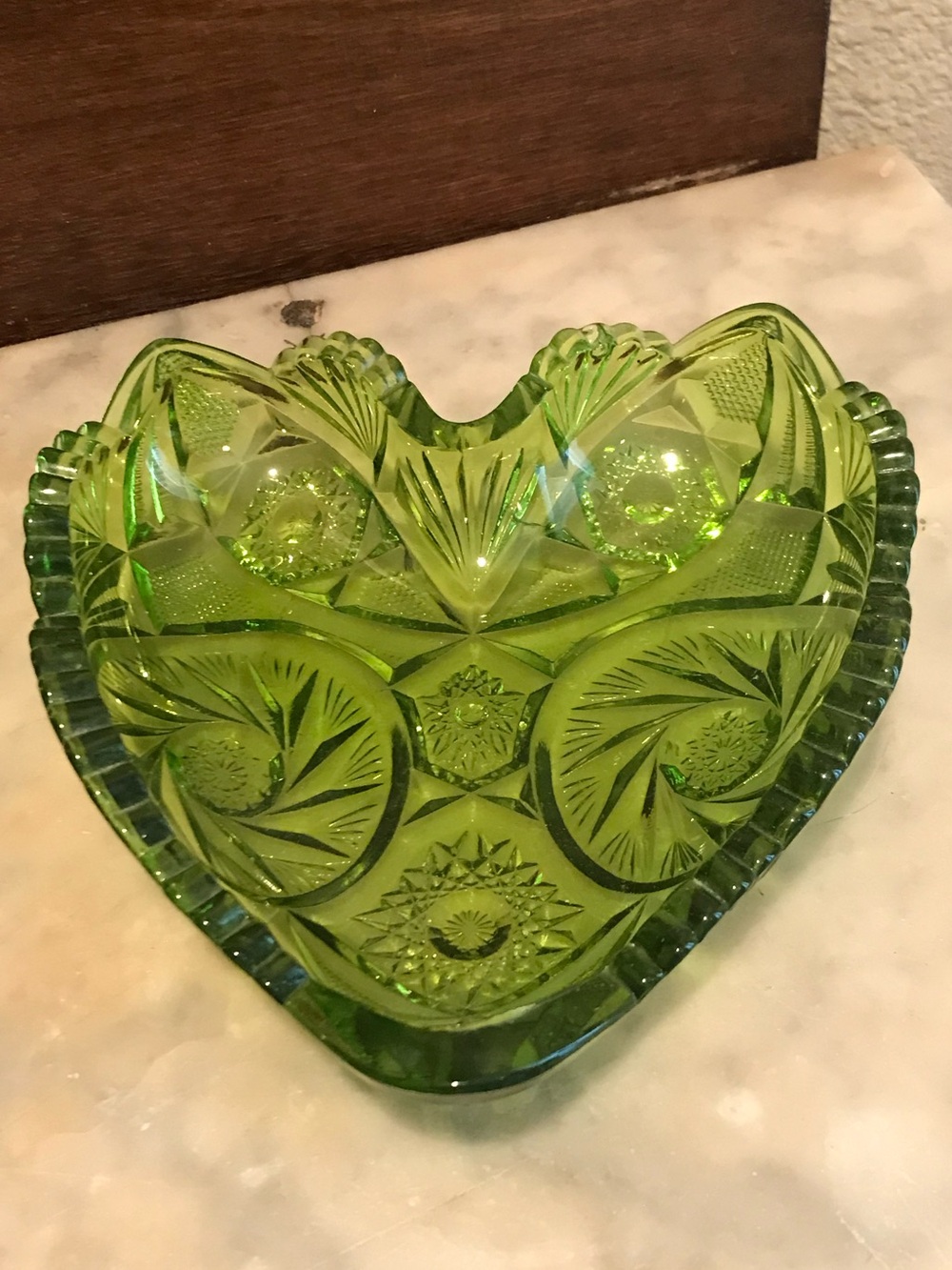 Decorative A.E. Smith green glass dish